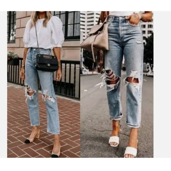 Agolde Denim - AGOLDE Sz 24 90s Mid Rise Loose Fit Jeans Distressed Ripped Jeans